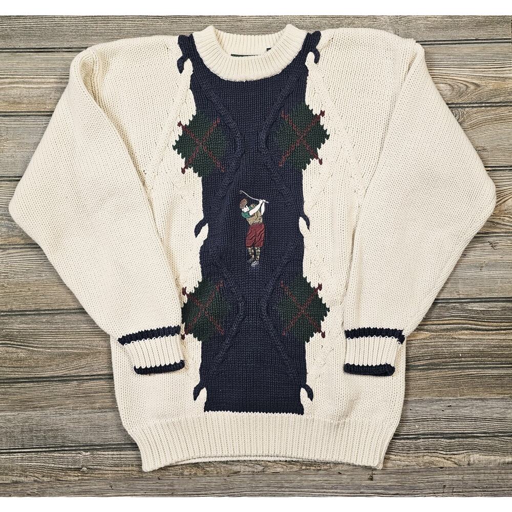 VINTAGE Golf Sweater Mens Small Knit Fairway Croft Barrow Cotton USA 90s